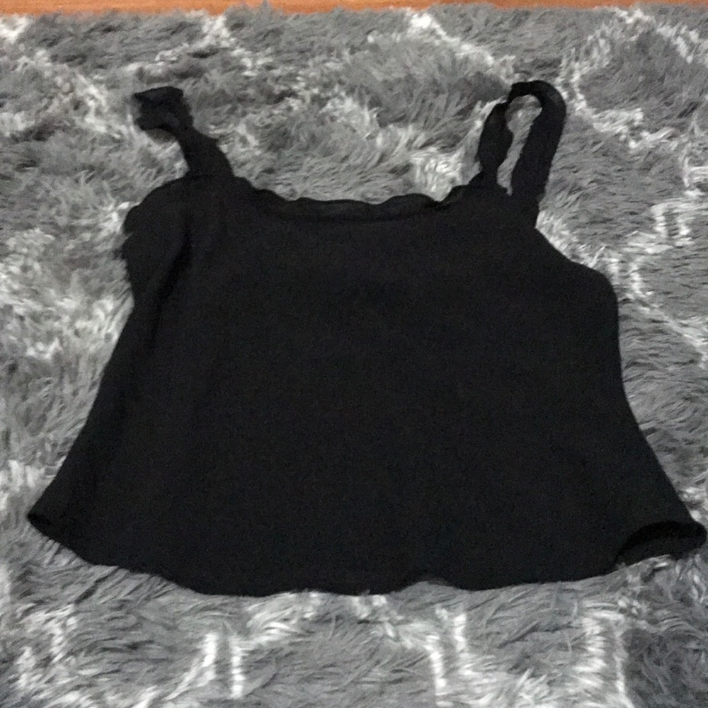 AX RUFFLE TRIM BLACK CHIFFON TANK